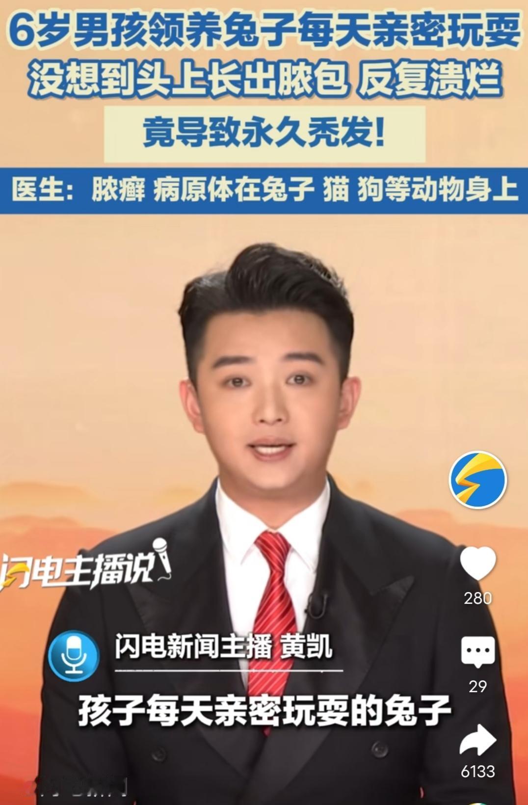 6岁男孩领养兔子每天亲密玩耍没想到头上长出脓包反复溃烂竟导致永久秃发！