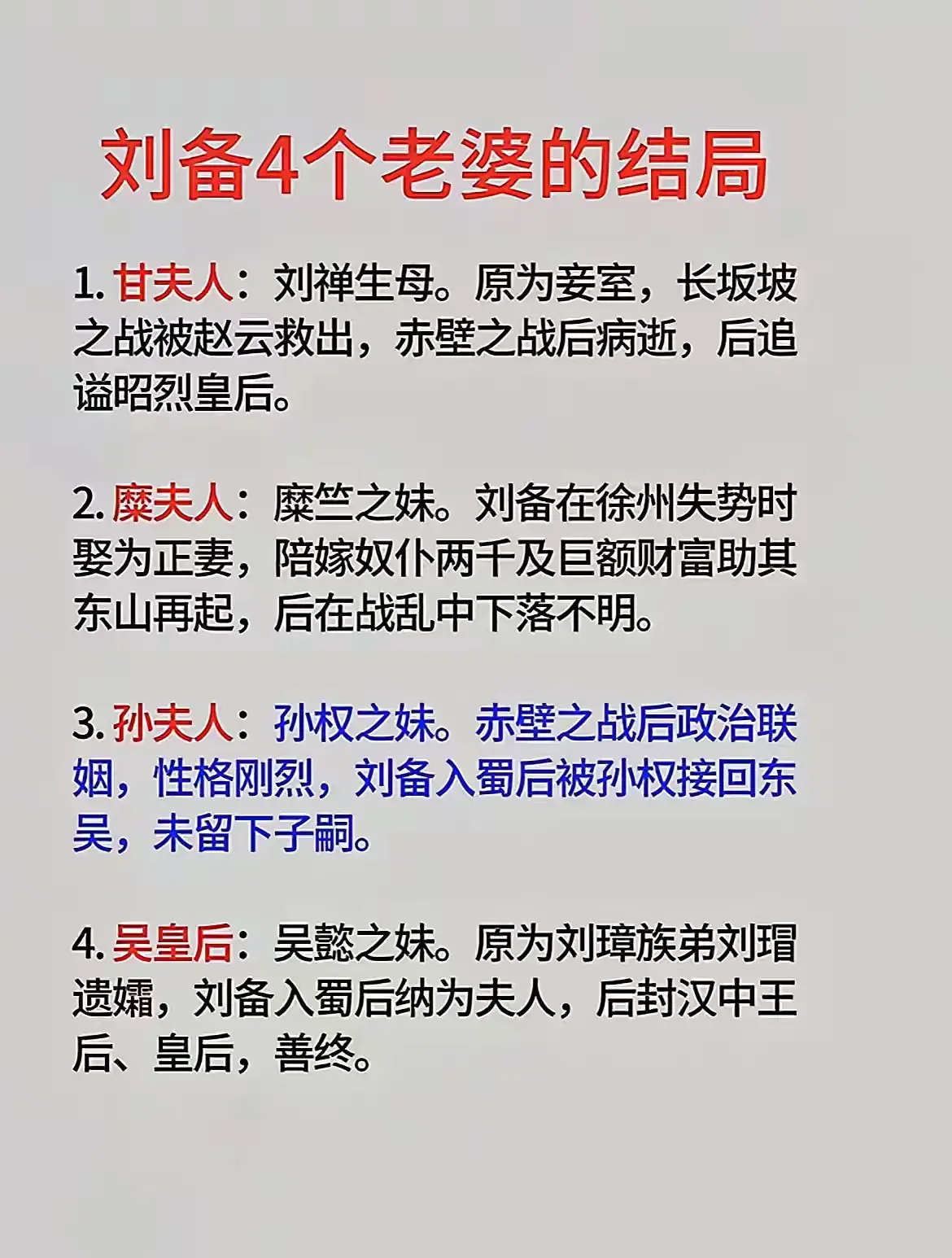 刘备4个老婆的结局一览图
