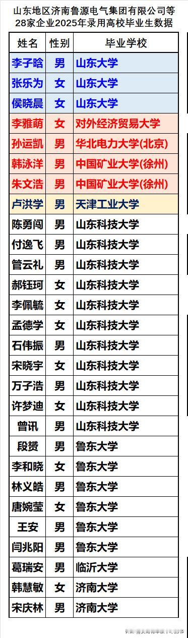 山东地区济南鲁源电气集团有限公司等28家电网下属企业2025年录用高校毕业生10