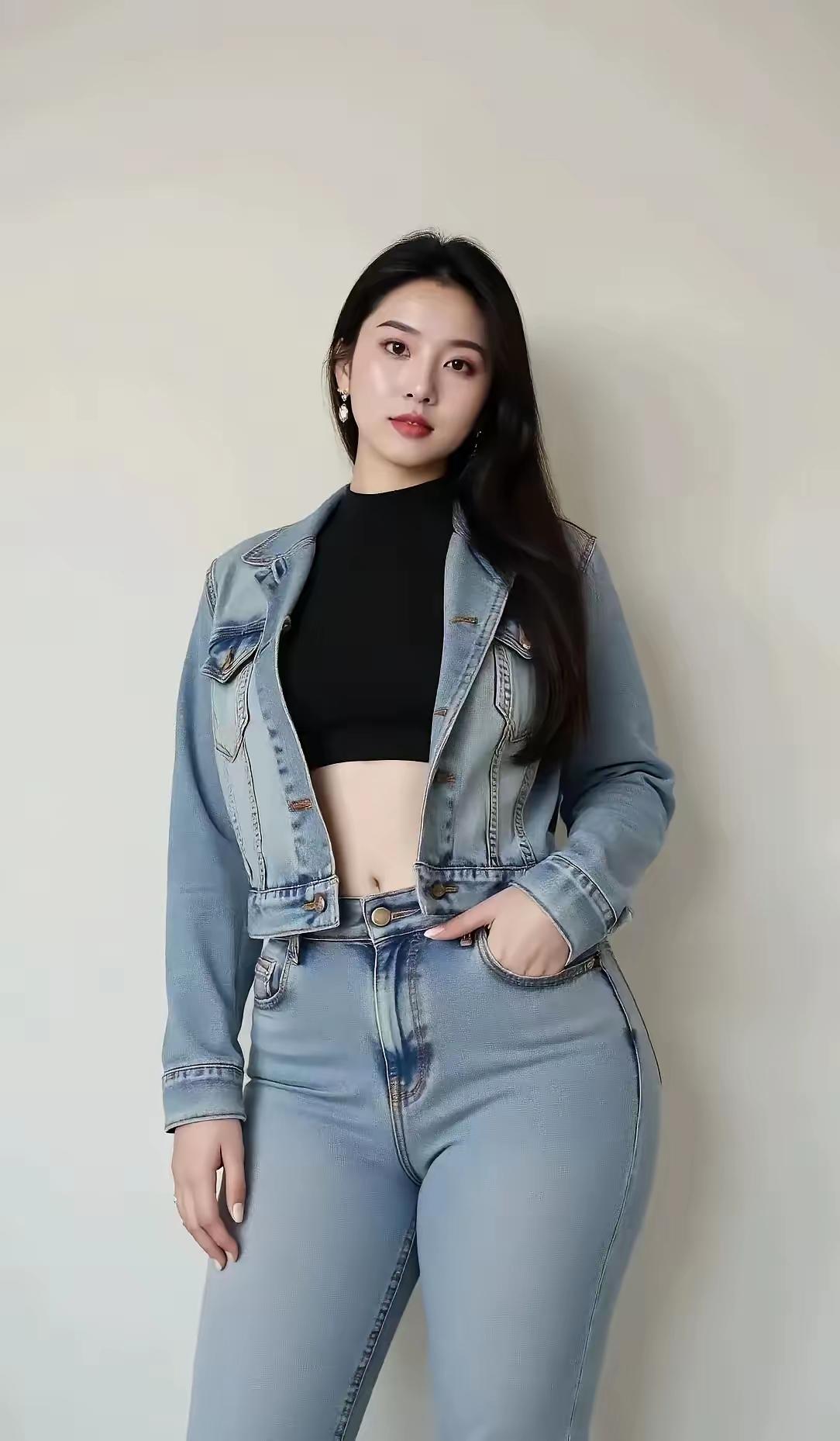 微胖才是真顶流！牛仔穿搭完美展现曲线美。这身材谁不羡慕！牛仔穿搭尽显曲线魅力