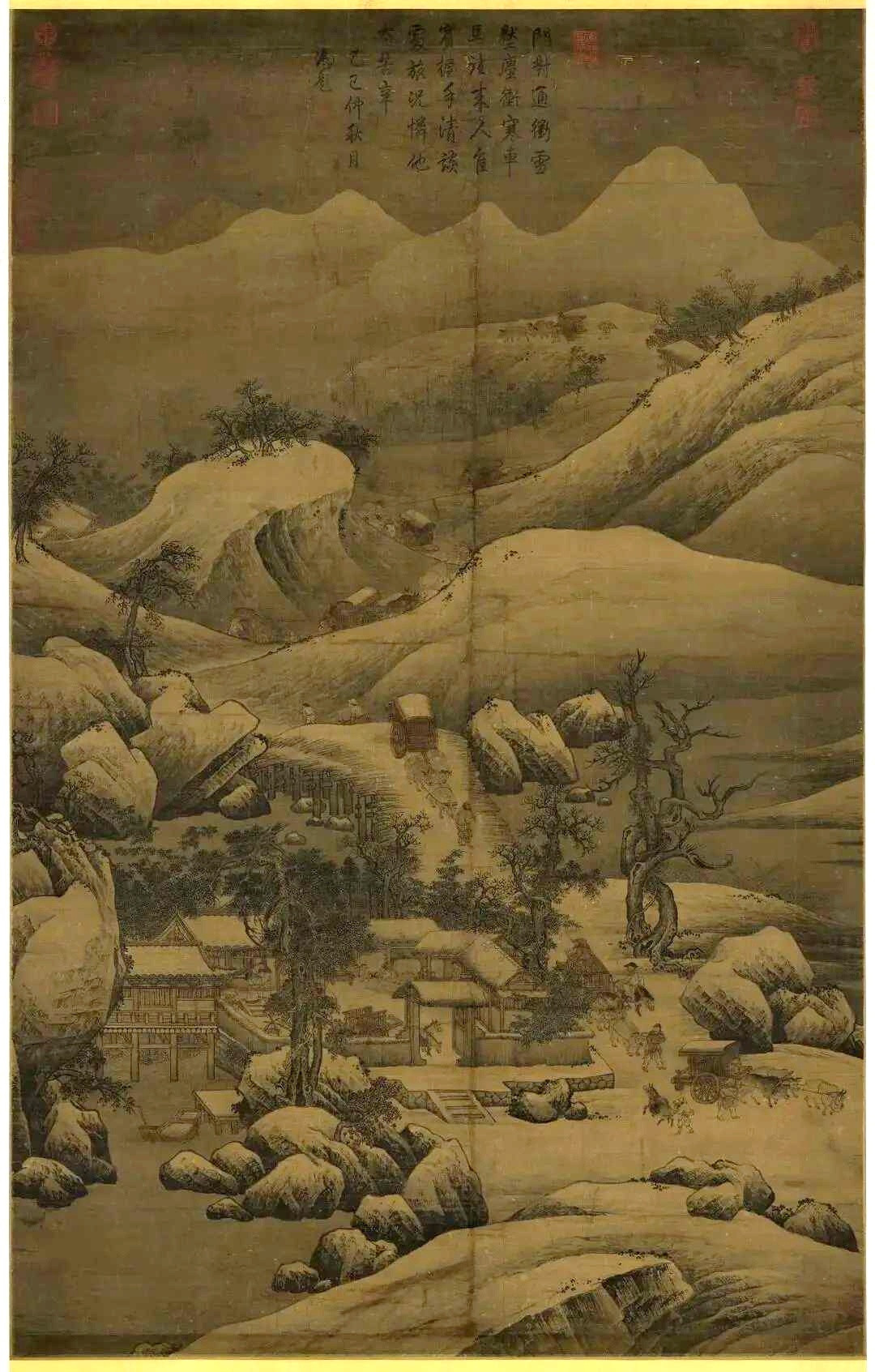 金佚名《雪栈牛车图》，绢本立轴设色164.2x104.1厘米，台北故宫