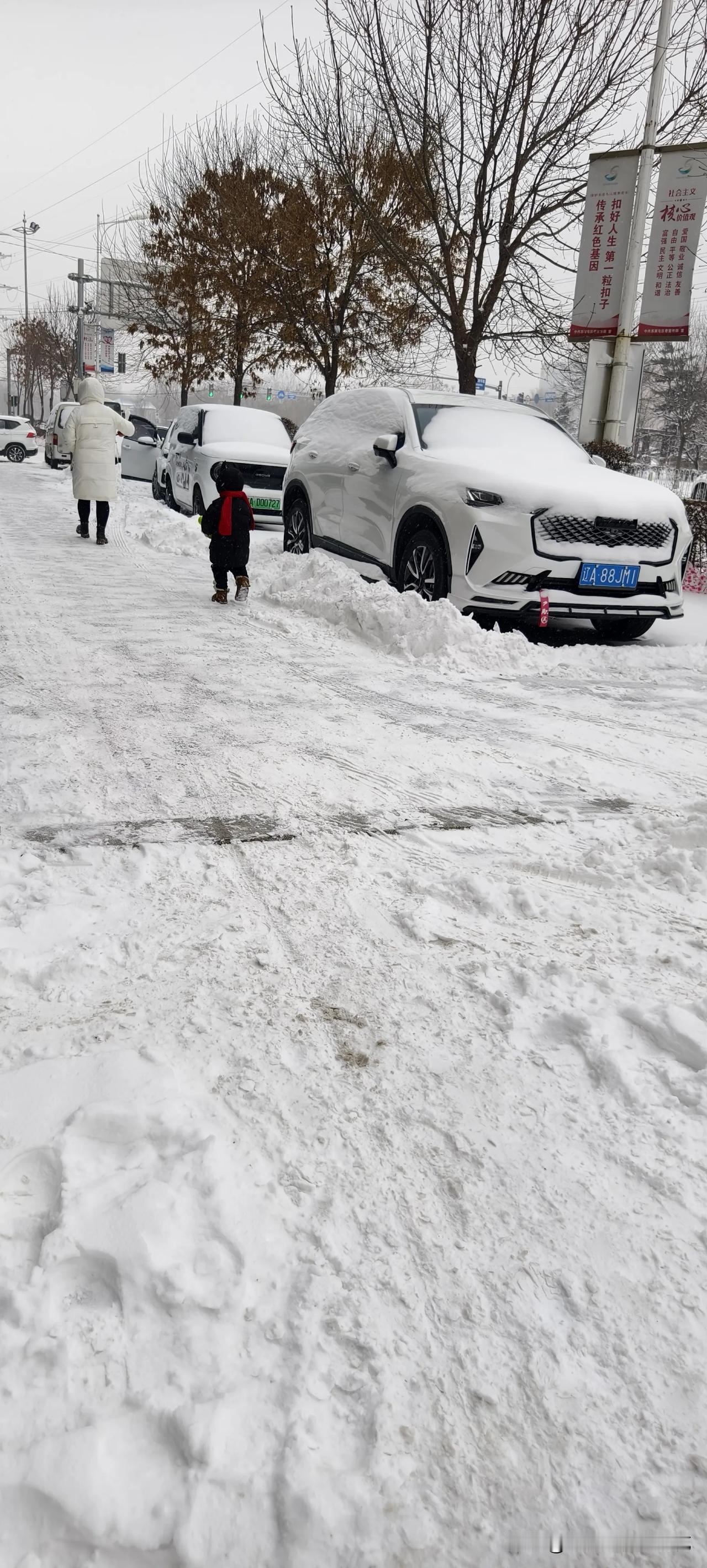 到现在路上还有积雪，看着雪让人感觉天气更冷了，实时气温显示是-15度，但体感温度