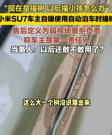 先是智能辅助驾驶，又是自动泊车撞树，根据《豫视频》报道，广东一位小米汽车车主很愤