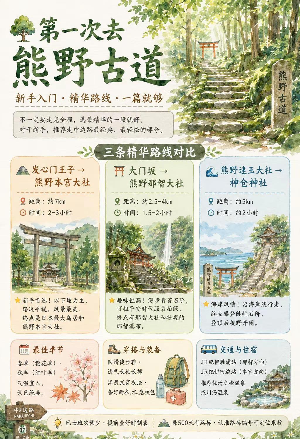 熊野古道新手攻略｜三条精华路线对比。想去熊野古道徒步，但怕走不完怎么办？不一定要