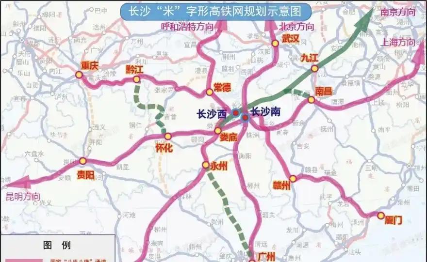 长沙米字形高铁还差哪几条线路?5条已经建成，1条在建，2条规划中。1.已建