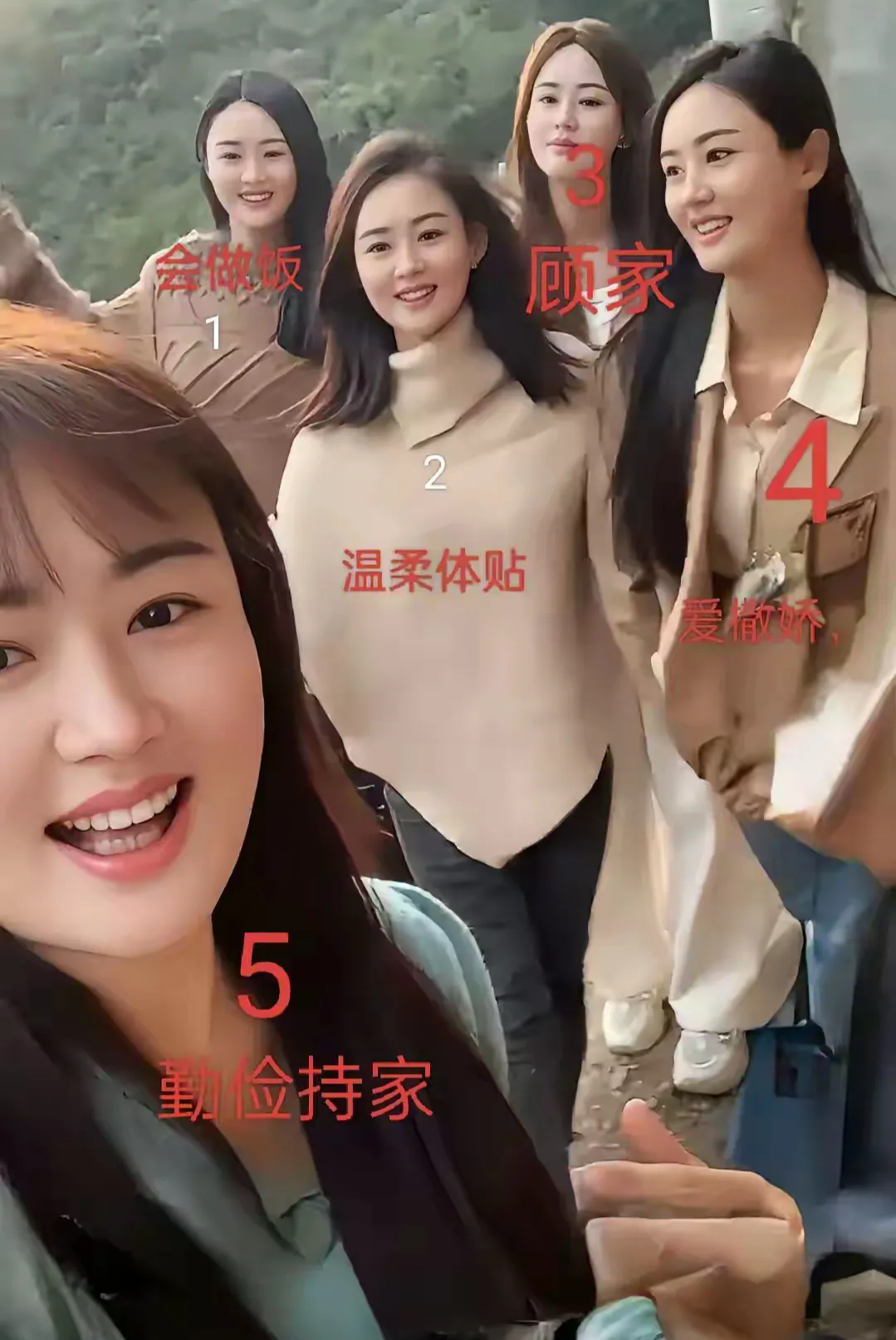 这5个选一个当老婆，你会怎么选？1号会做饭2号温柔体贴3号顾家4号爱撒娇