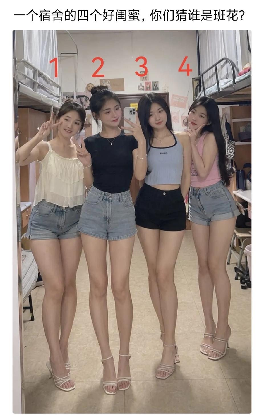 以你的审美4个女孩儿谁最出众。从脸型身材腿皮肤气质进行衡量。