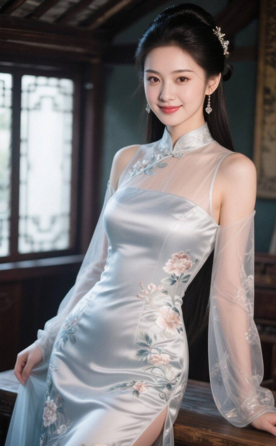 东方丽人旗袍媚红唇轻启暗香来