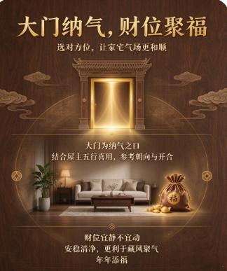 【大门纳气，财位聚福】家居风水居家风水很多人疑惑，为何好运财运总眷顾旁人，其实是居家环境的气场布局，