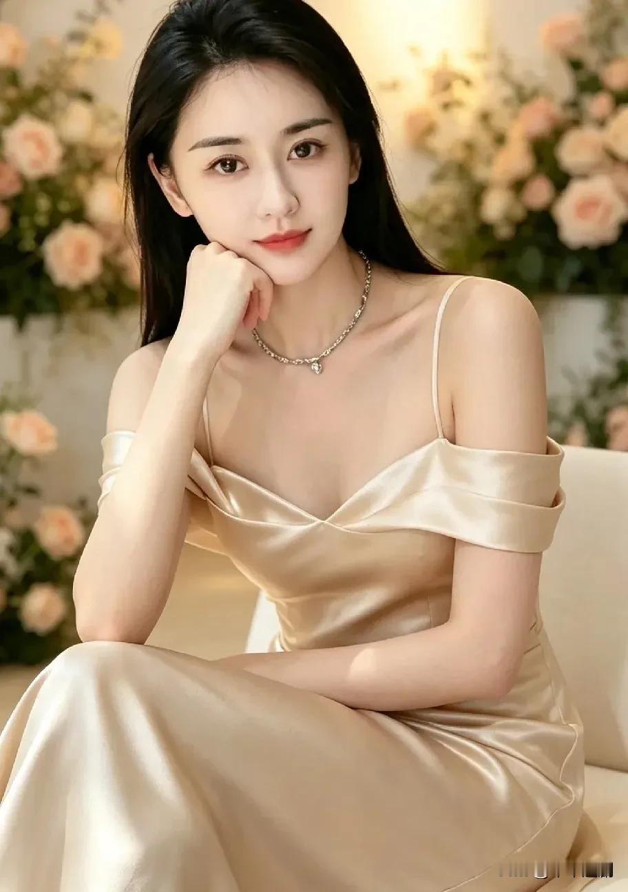 ✨七绝小诗柔光漫映素罗裳，雅态安然韵自长。静倚繁花眸似水，一身温婉溢