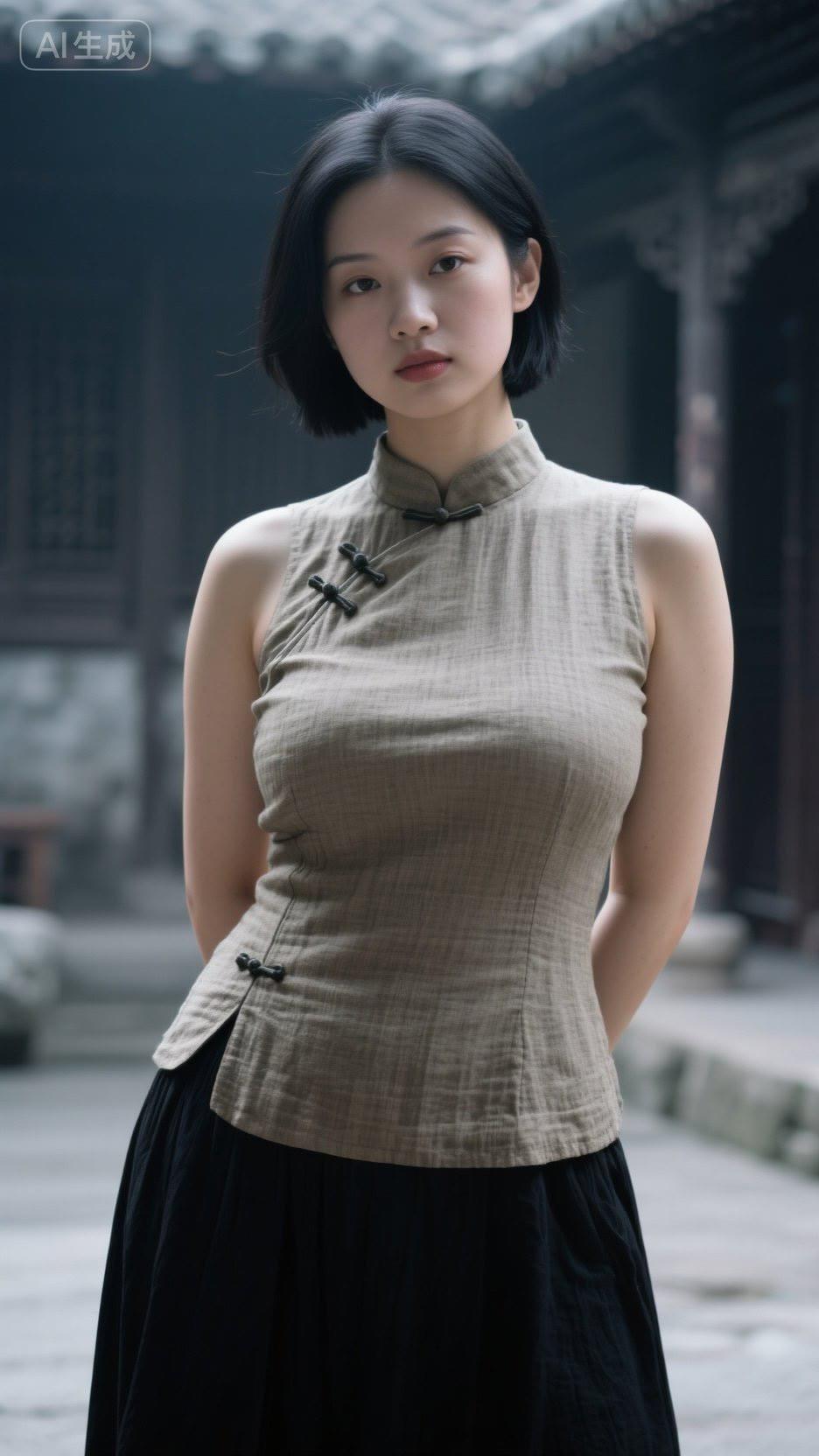 古典与现代的碰撞，黑裙与卡其色上衣的完美结合，尽显优雅气质。