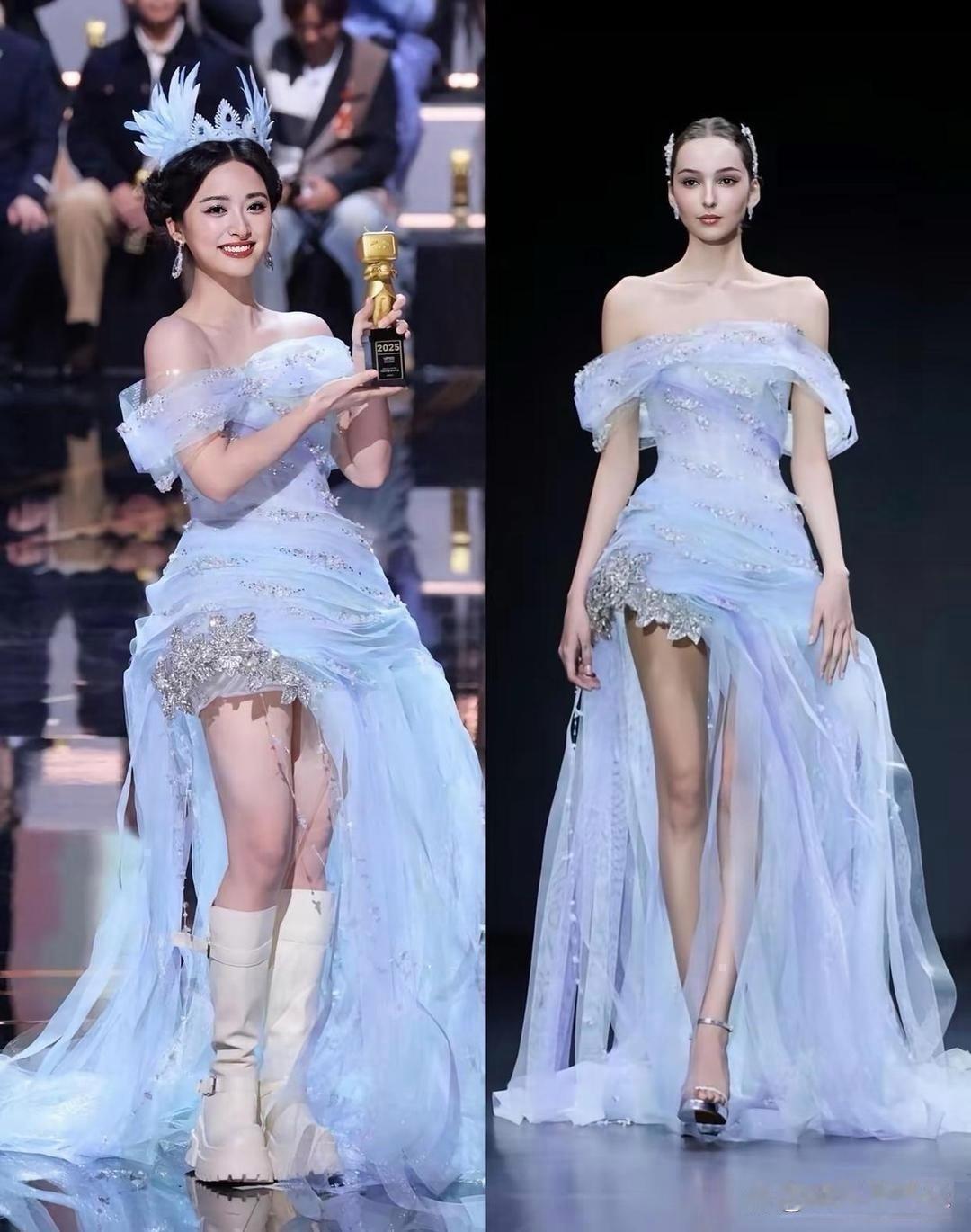 沈月这模样没得说，除了个头，礼服超仙，和外籍模特比毫不逊色