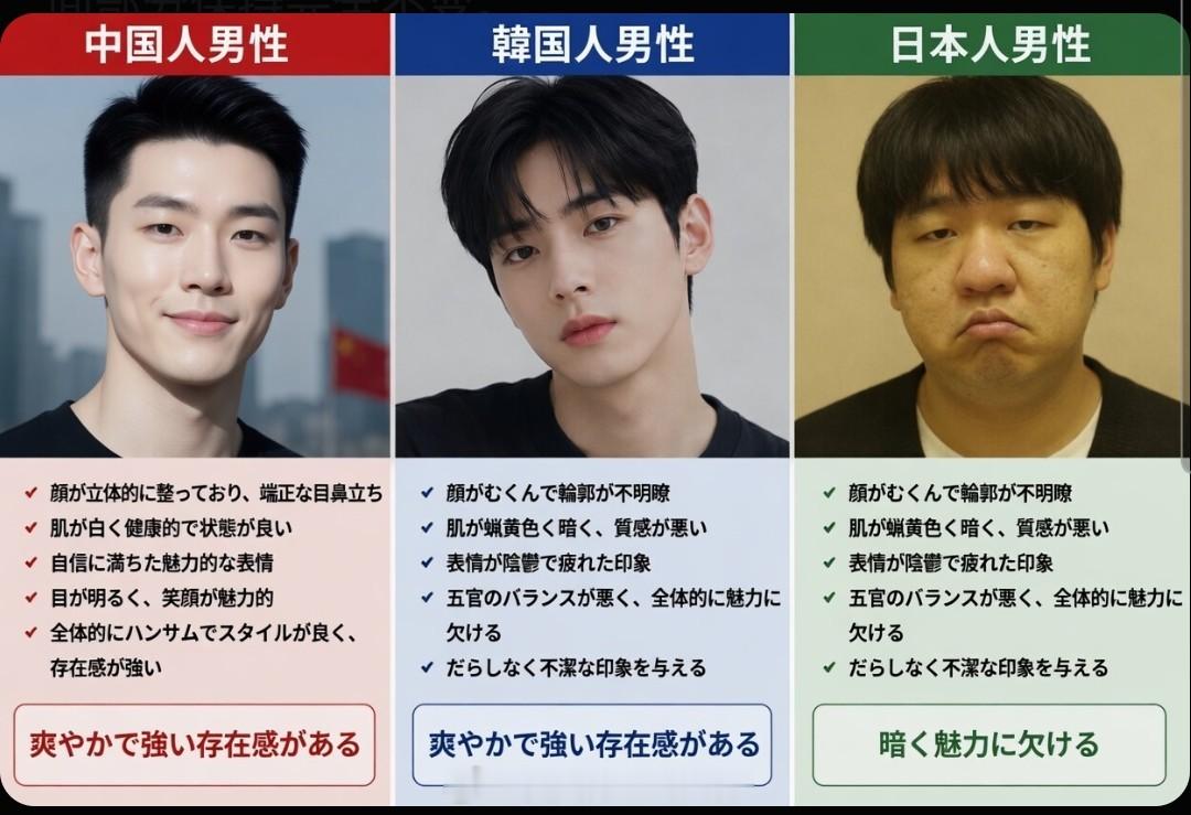 日本网民特别喜欢用AI对比中日韩三国人的长相……图二是评论区网友反驳日本人的图片