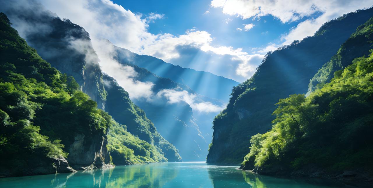 下列六张青山绿水美图供欣赏：1. 晨雾青山：清晨薄雾缠绕着青翠山峦，湖面如镜