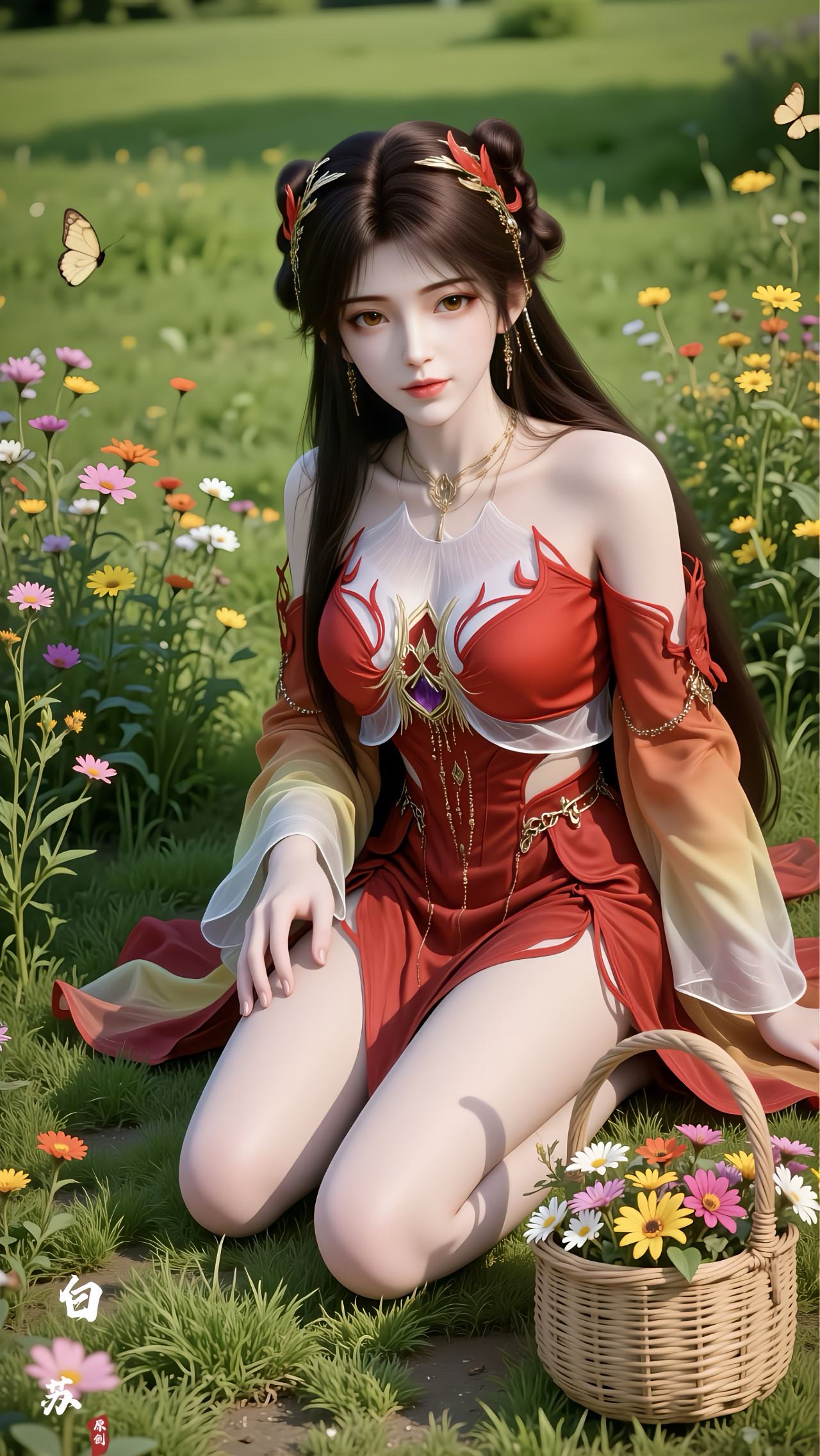 完美世界火灵儿【精致美图】草坪花丛中的少女，清新脱俗，美丽动人！​​​