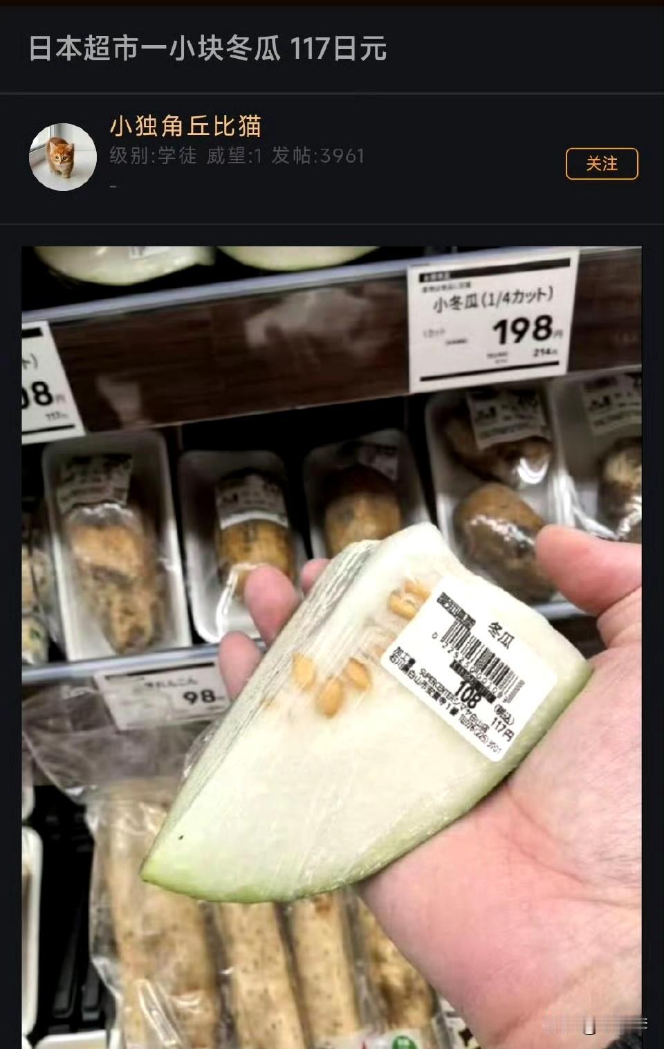 这么小一块卖117日元（约合RMB5块多），这冬瓜是金子做的还是银子做的。想想