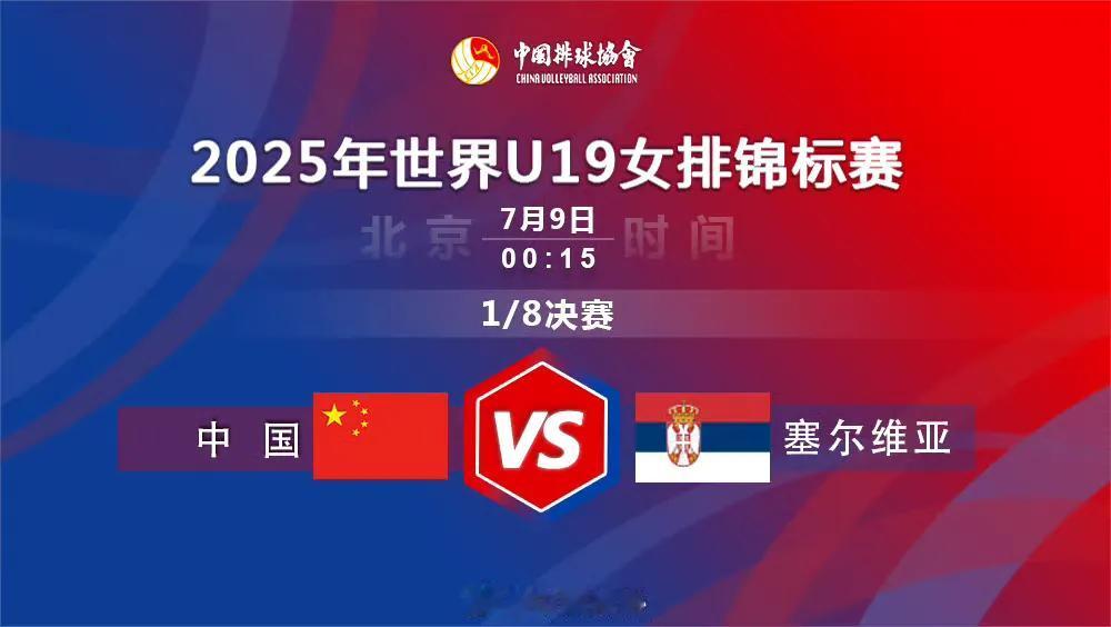 赛事预告：2025U19世界女排锦标赛1/8决赛，北京时间：7月9日00:1
