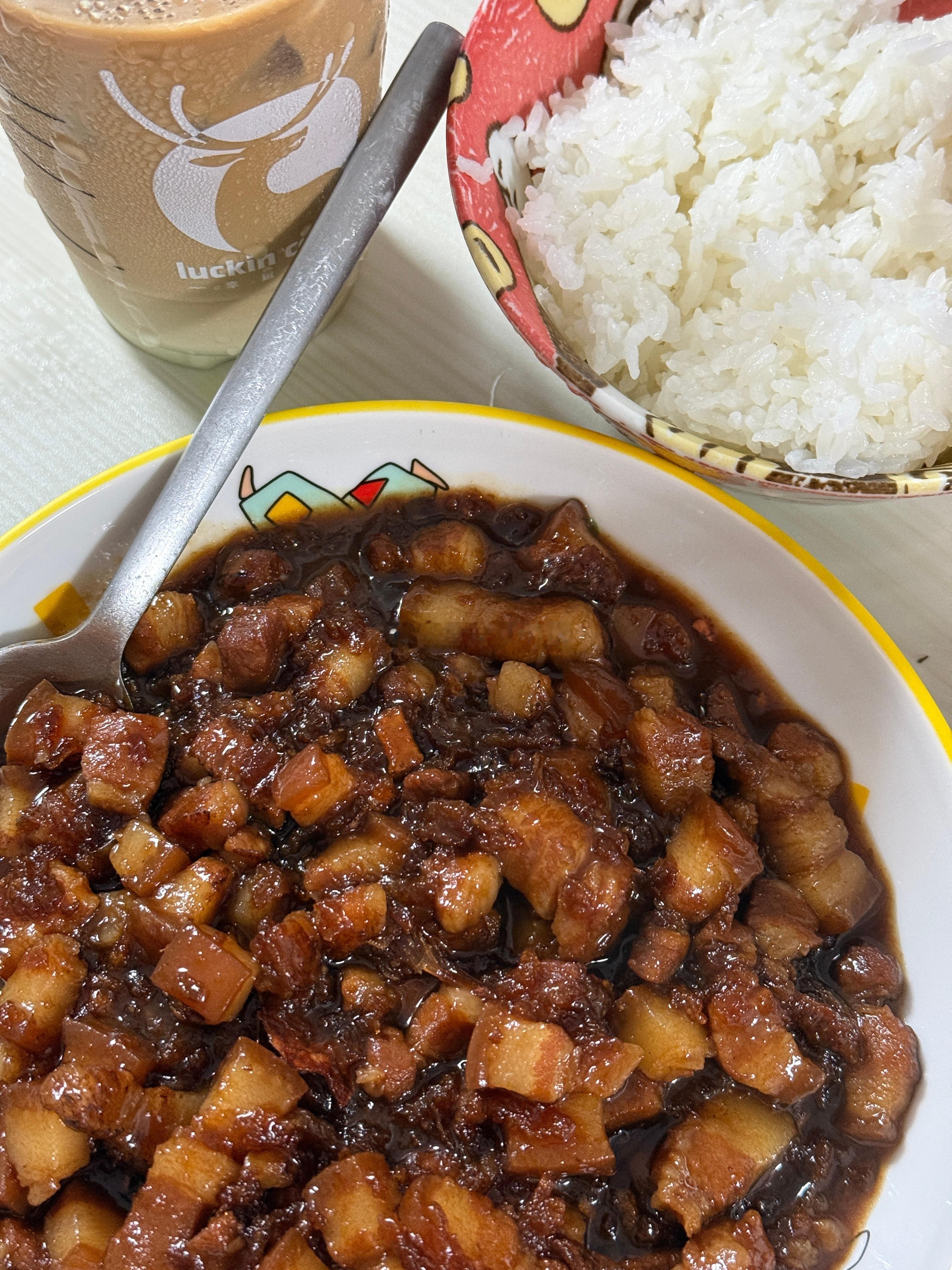 老张做了香香卤肉饭还有牛肉柿子汤