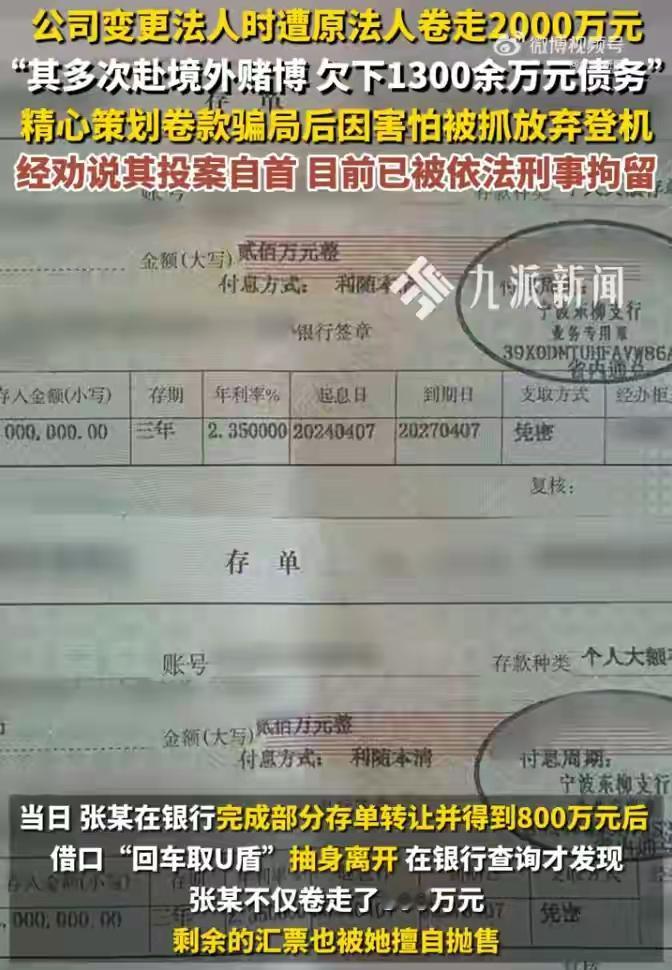 浙江宁波女高管豪赌输光1300万惊世骗局!卷款2000万机场狂奔最后一刻跪地自首