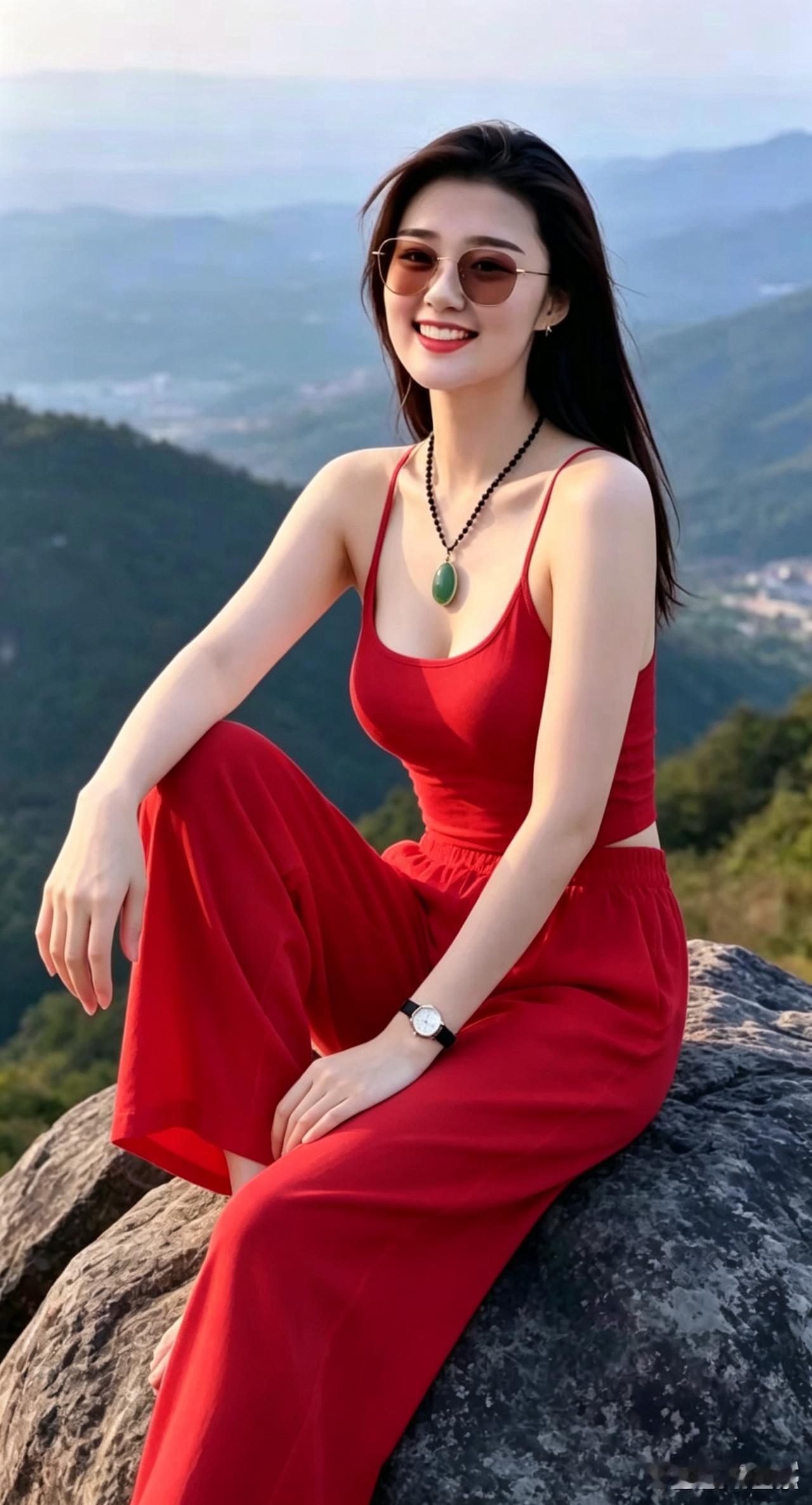 山间遇佳人求偶诗青山含翠映娇颜，倩影迎风立石巅。一眼倾心生爱意，愿随朝暮