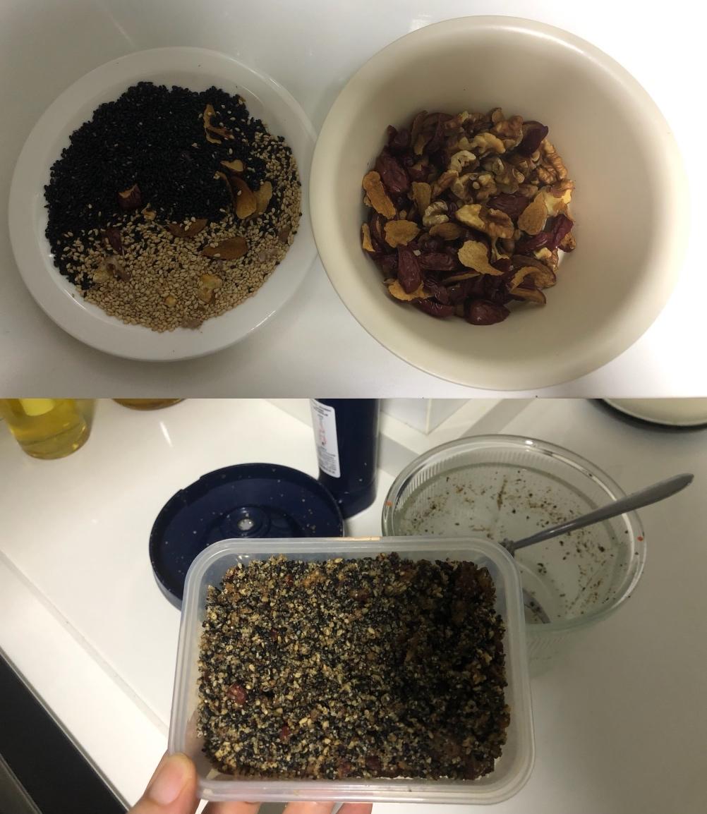 到了胡乱养生的年纪，虽然心里也知道没用白头发该长还是长，炒了点核桃黑芝麻和红