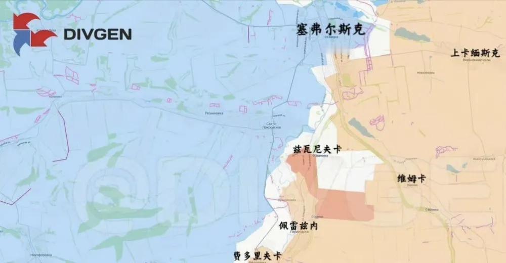 俄军南部集群部队占领了谢韦尔斯克（塞弗尔斯克）南面的兹瓦尼夫卡，并且对一批乌军形