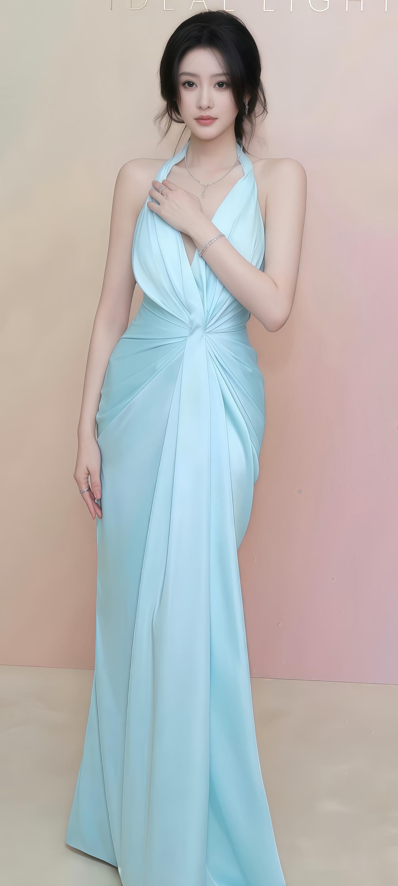 张天爱这波活动造型封神了？浅蓝垂坠礼服+钻石配饰，你打几分？张天爱明星照片分享
