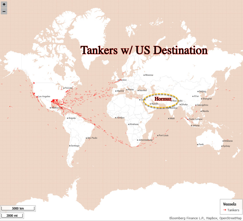 美将封锁霍尔木兹海峡全球油轮转向去美国买油，美油价格反超布伦特，特朗普封锁霍尔木