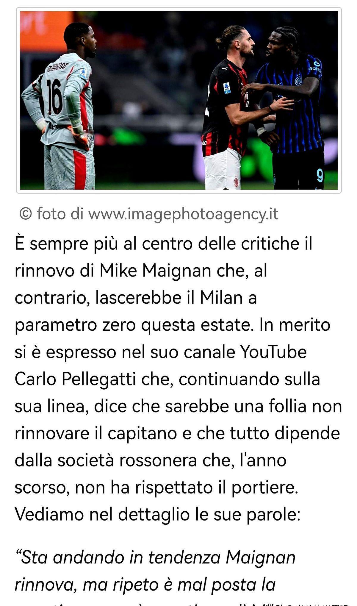 佩莱加蒂：迈尼昂不是耍脾气不续约，他只想看到米兰管理层的诚意！说白了就是弗拉