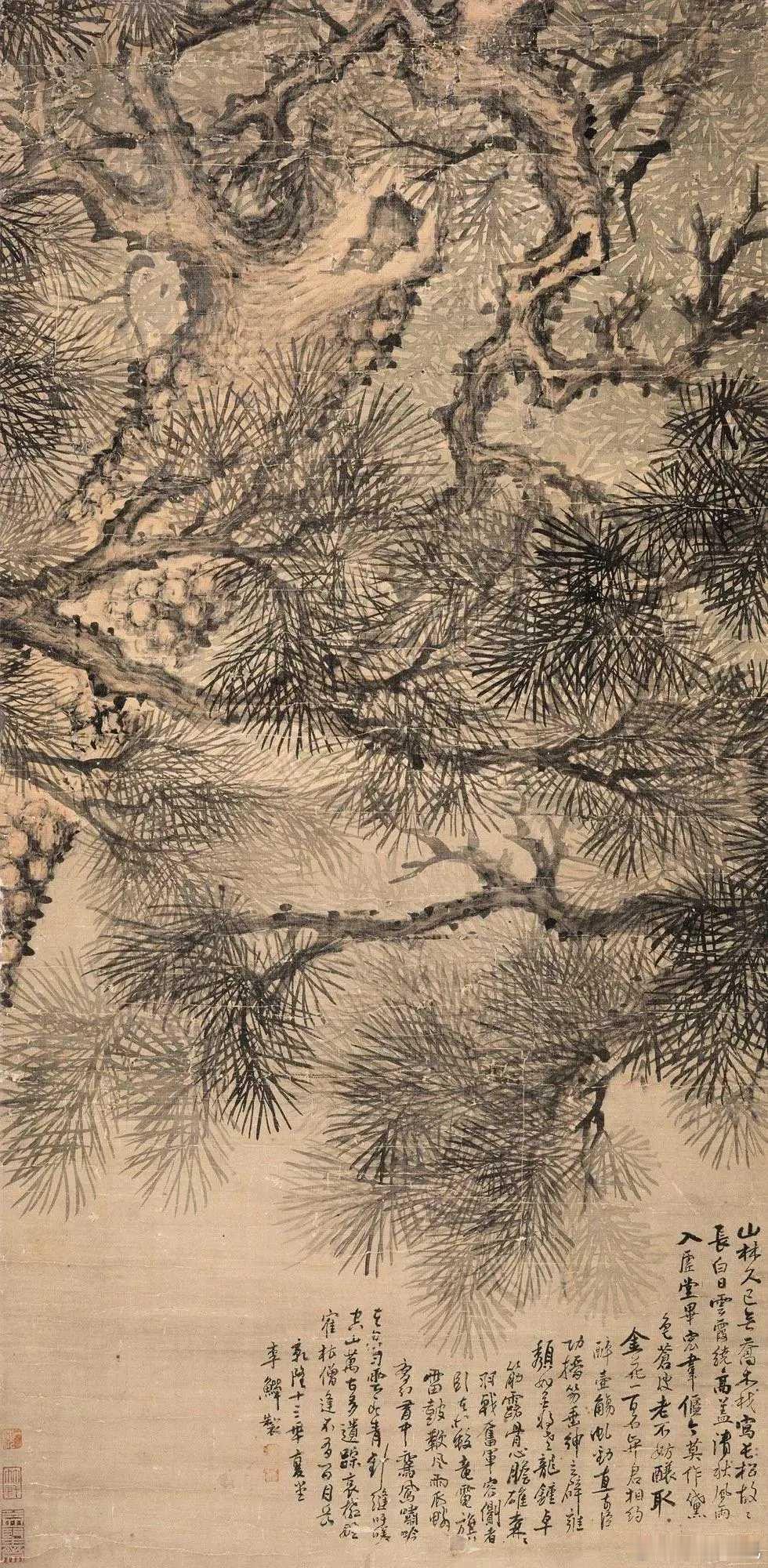 李鱓画松怪枝横生，盘曲如龙。李鱓（1686-1762），扬州八怪之一。在扬州