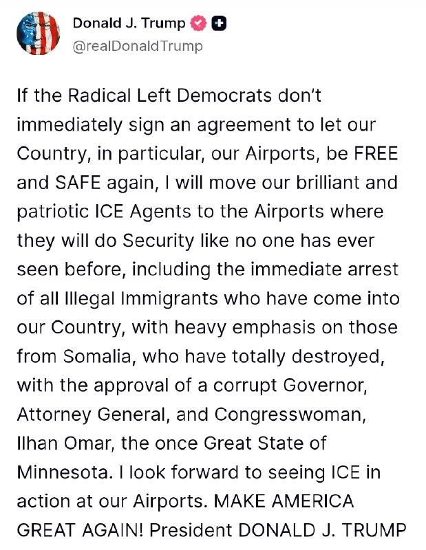 新闻快讯——特朗普在美国当地时间3月21日，在社交媒体发文向激进左翼民主党人施压