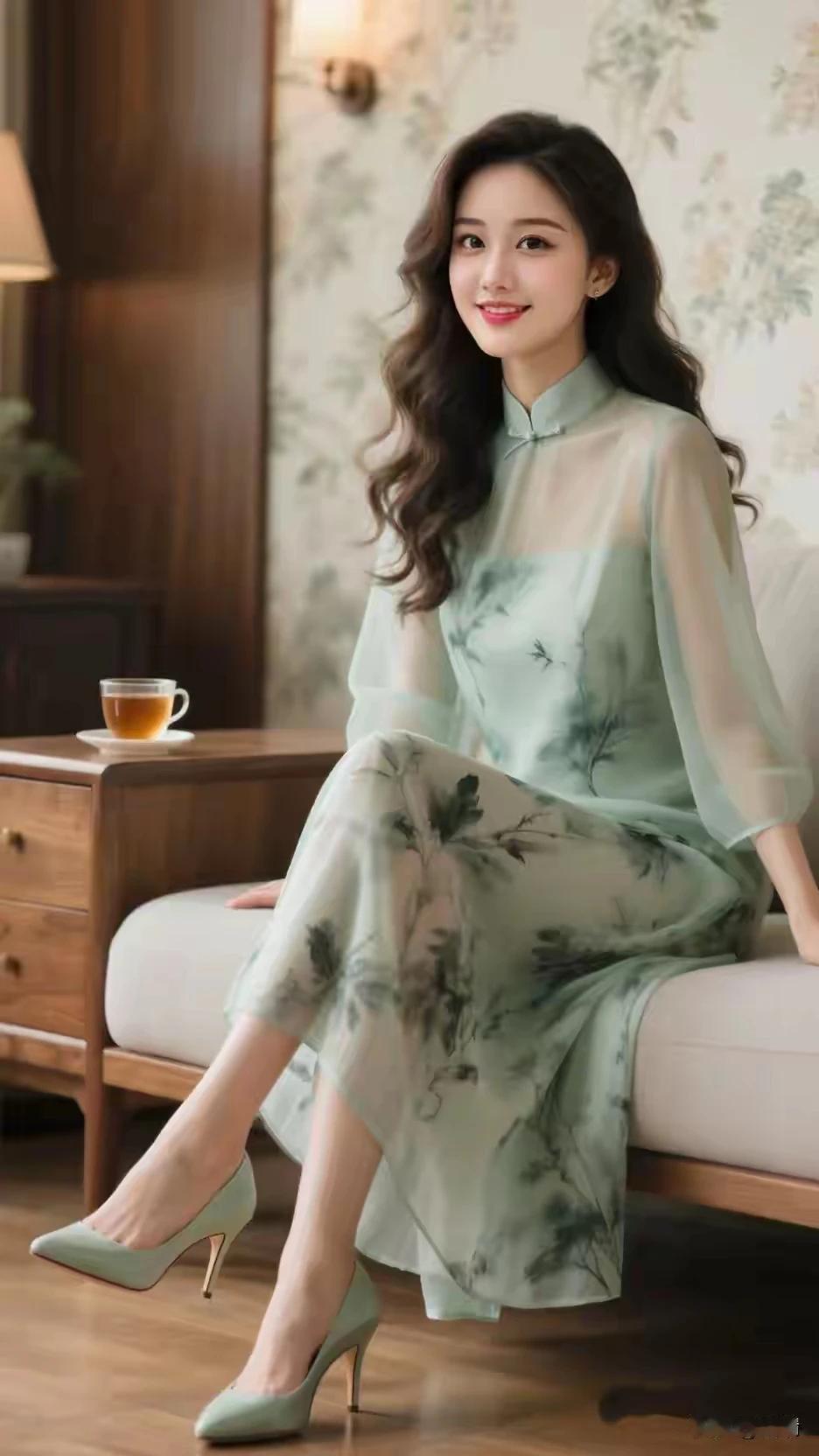 纤腰一束杨柳细，素手芊芊凝雪露。青韵旗袍，东方女子温婉贤淑，极致温柔清浅