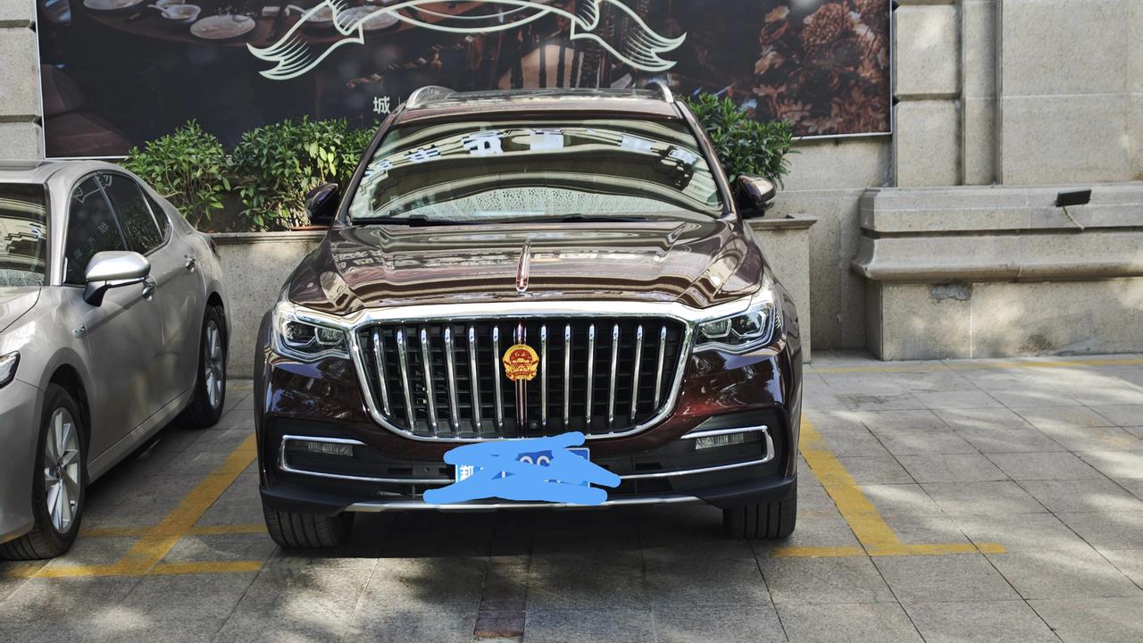 这是红旗哪一款呢，车型大方稳重，车标咋一看是国徽，放大一看，原来是红旗，这样算不