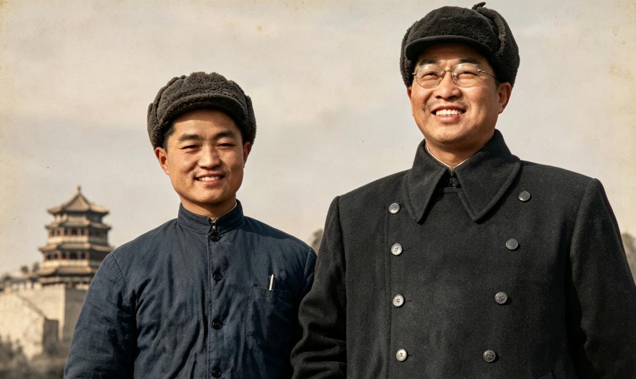 新中国建立初期，陈赓与长子陈知非在北京颐和园一张珍贵留影，父子俩笑的多开心。陈