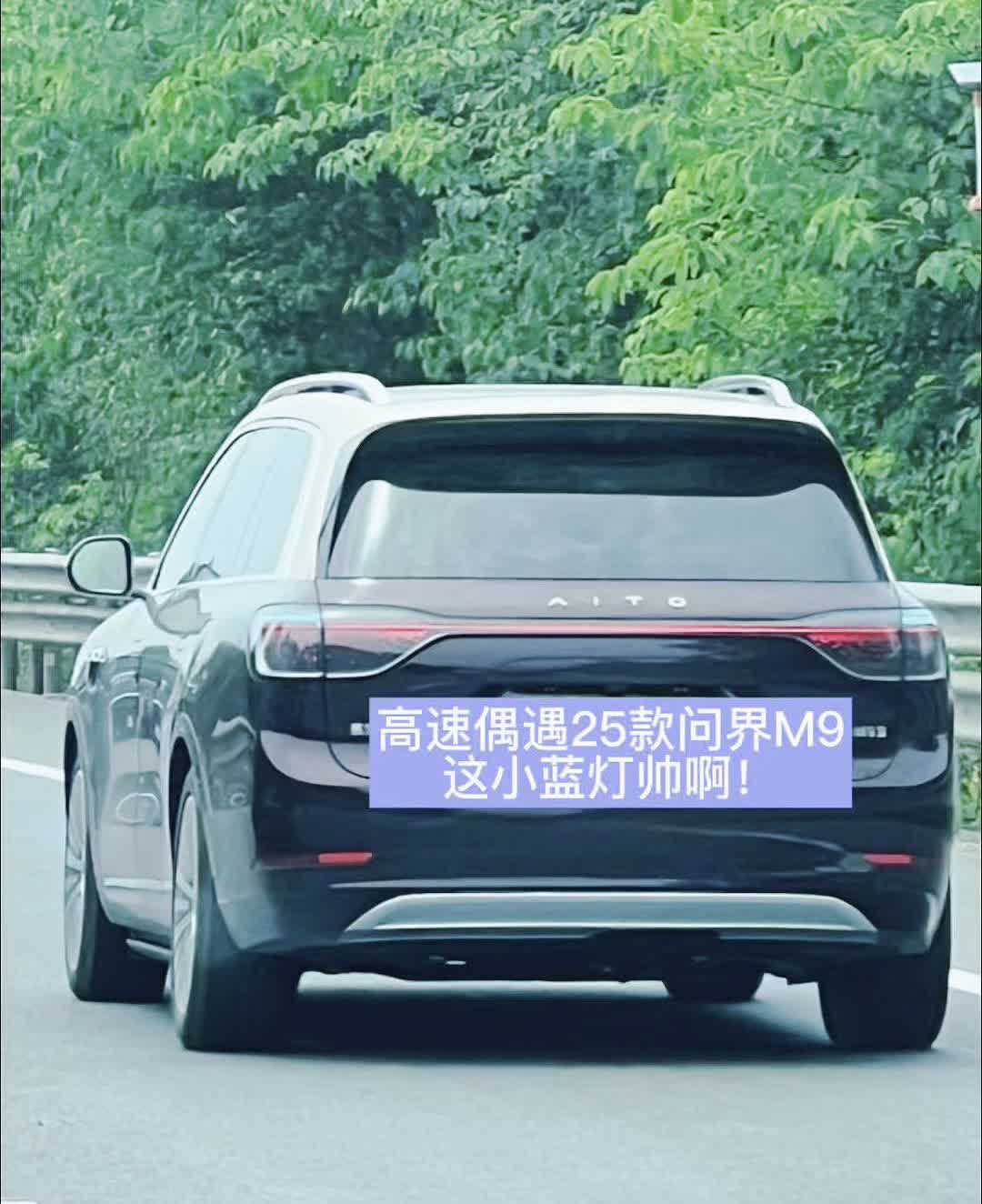 高速偶遇25款问界M9，这小蓝灯帅啊！上来了一台问界M9，它有自驾状态的小蓝