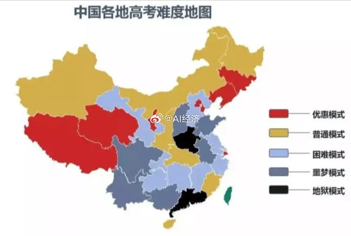 中国各地高考难度地图​​​