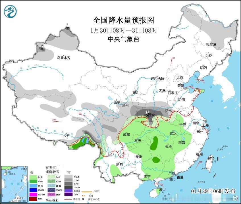 【蛇年首轮大范围雨雪过程】预计初二白天我国的降水还不多，但初二晚随着暖湿气流发力