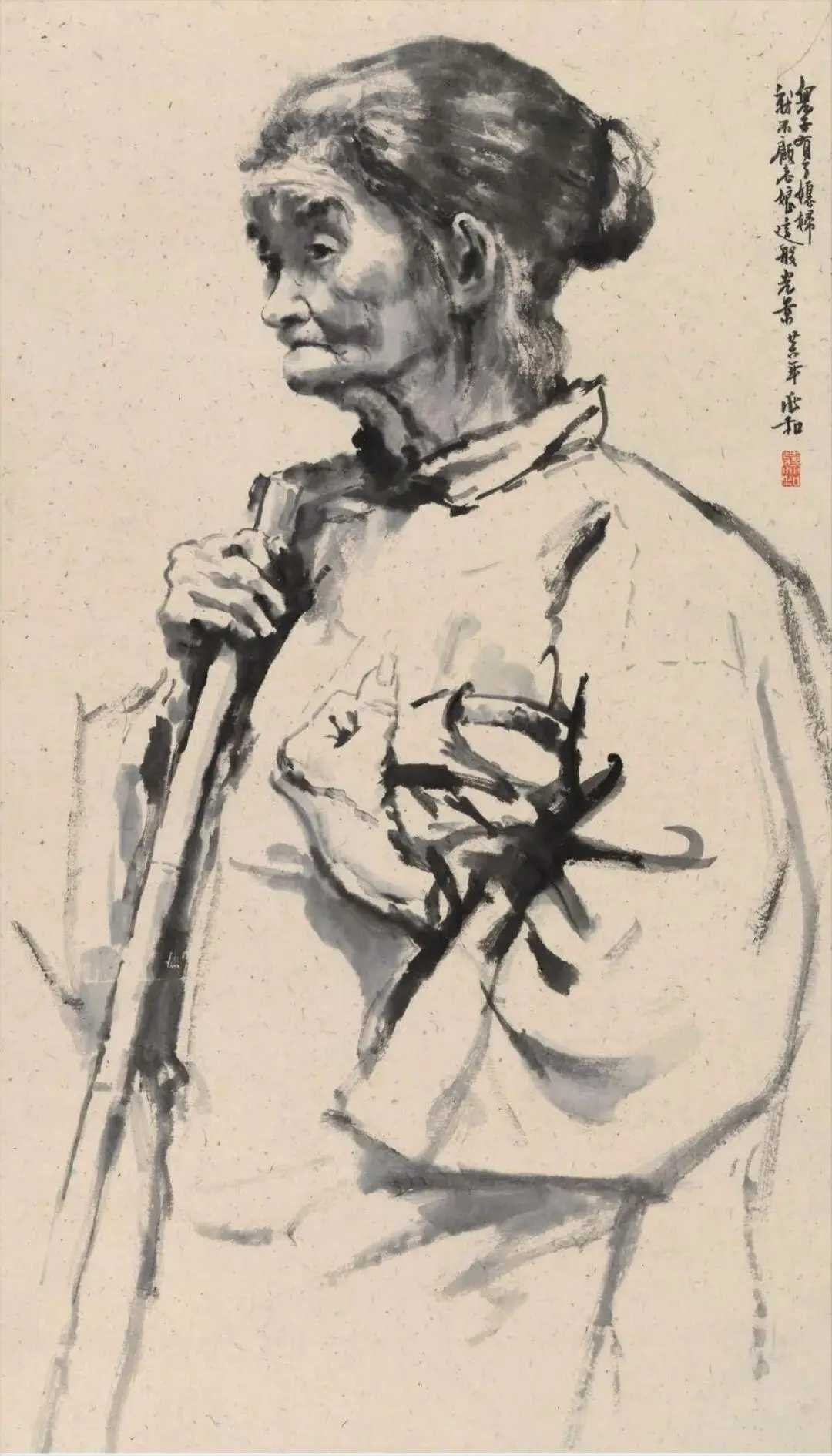 蒋兆和，为民写真现代人物水墨画。蒋兆和以“为民写真”的现实主义精神，开创了中西