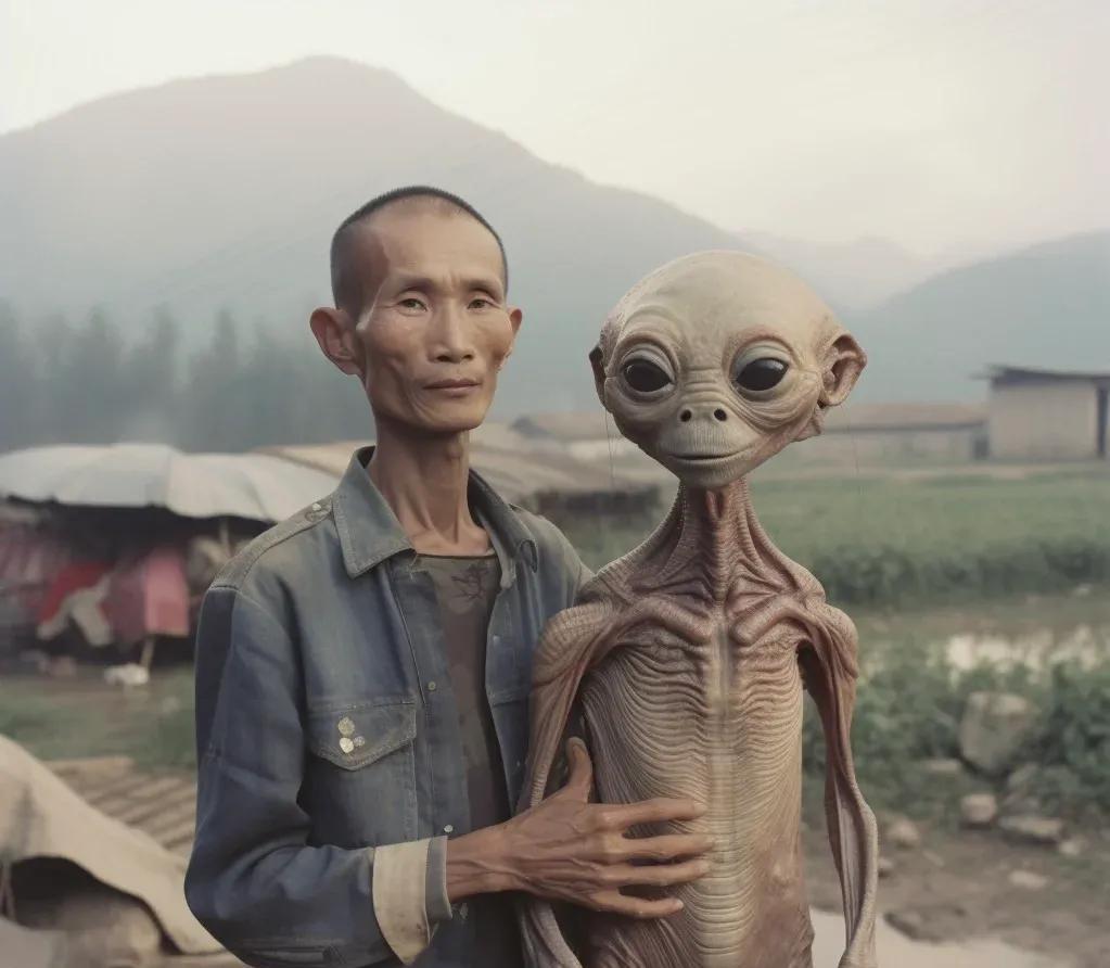 1980年，南方某村庄，一村民正在田间劳作，突然远处传来一声巨响，一个巨大的飞碟