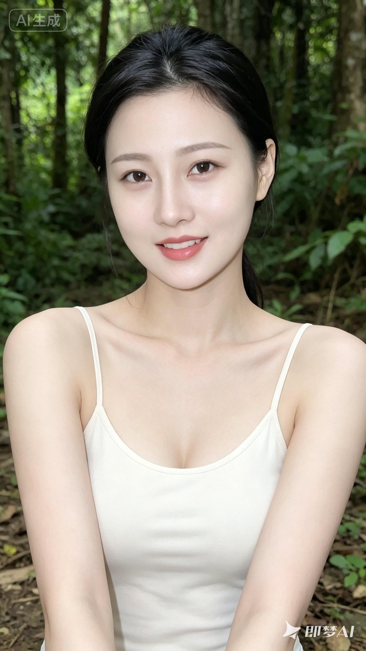 森林中的清新少女，自然美如画