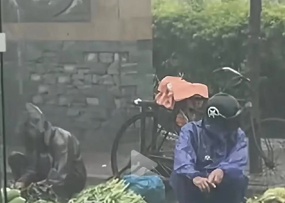 近日广东潮州，两位老人在大雨中卖菜的场景，被一位网友记录下来，并发到了网上，引起