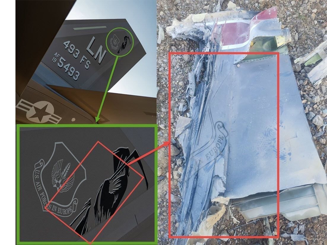 🔻其实是F-15E，494“黑豹”战斗机中队的，因为F-35尾翼上面没有红色条