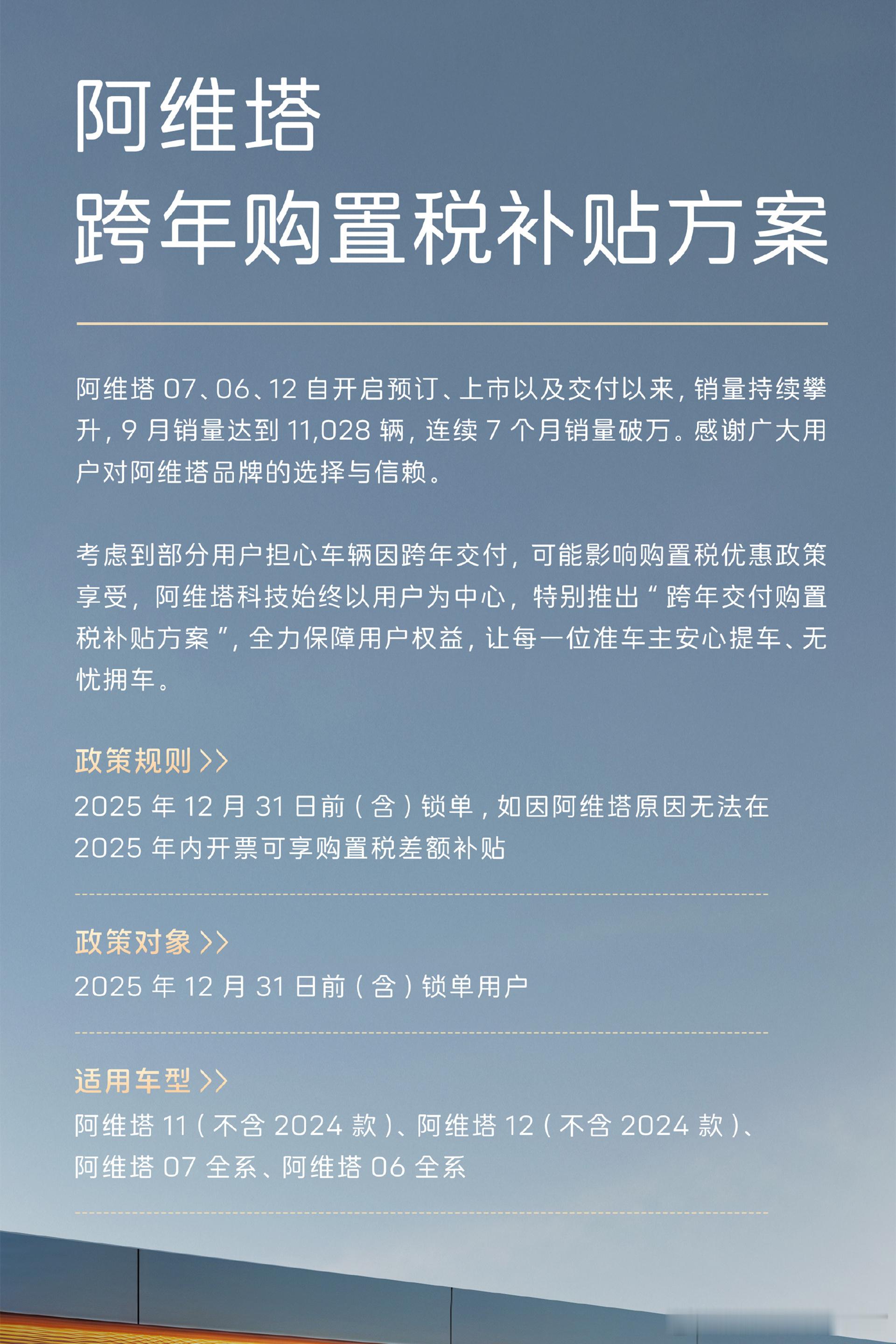 12月31号锁单也能拿购置税补贴，不知道阿维塔这波操作，还有没有其他品牌敢跟[思
