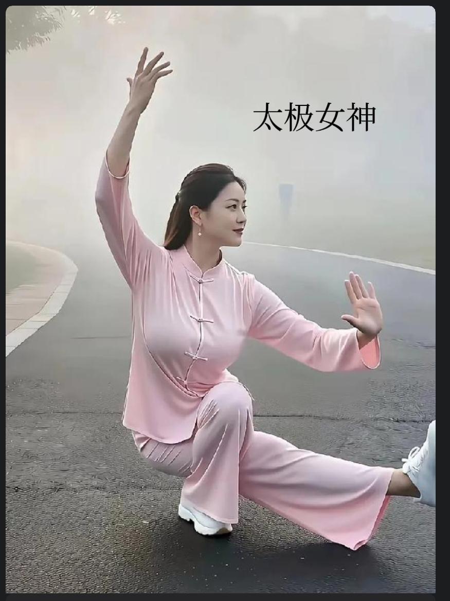 太极女神翩翩起舞，每一个动作都舒展优美，似行云流水。50岁的年纪，却有着少女般灵