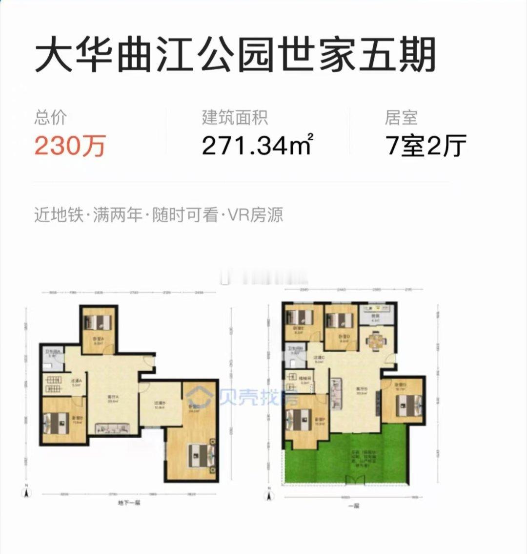 西安曲江二期，大华公园世家，高层一楼底跃带花园小院：271.34平米230