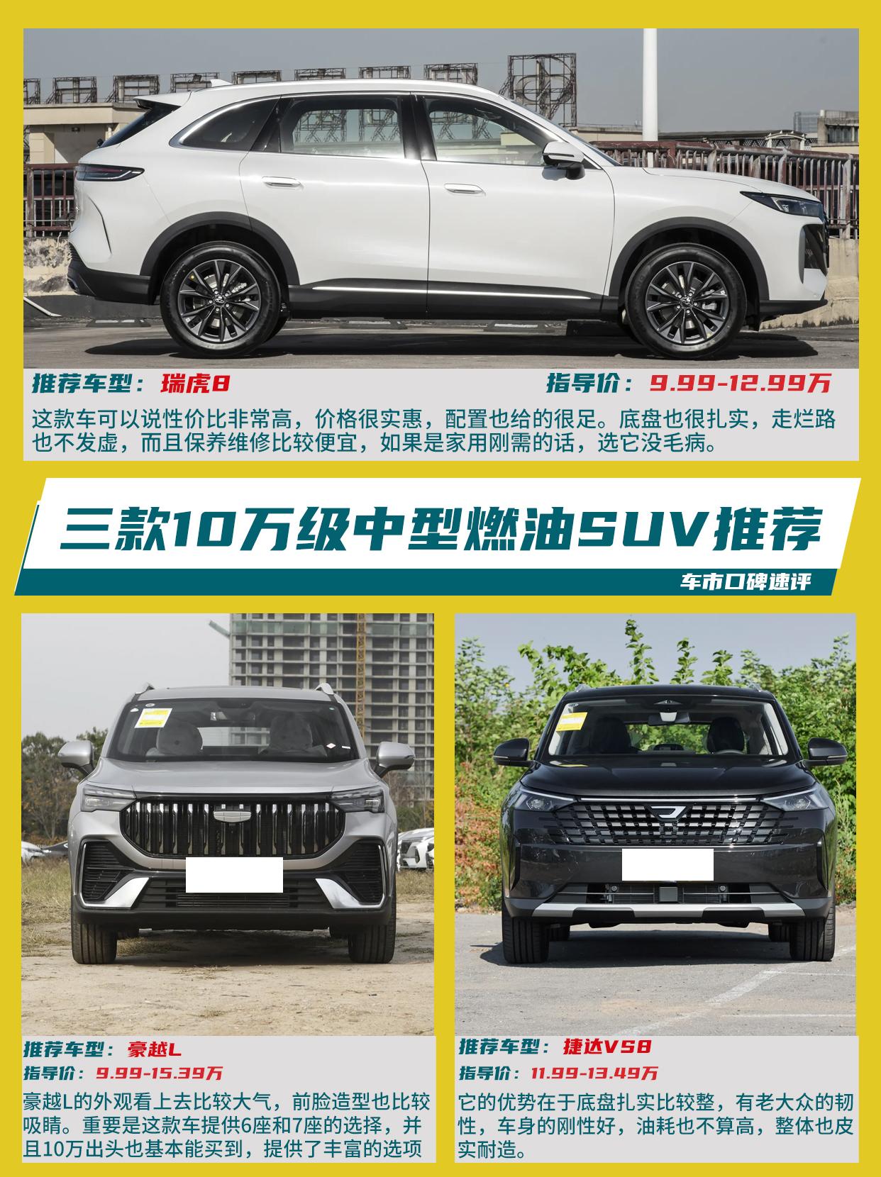 预算在10万左右，想买辆空间更大的中型燃油SUV，图靠谱又不想多花钱，可以看看我