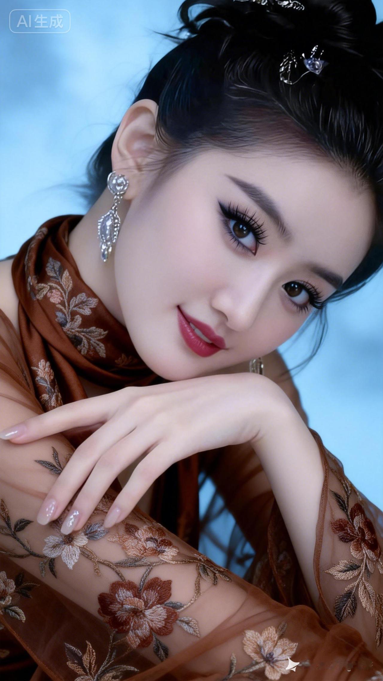 优雅古风美人，精致妆容与传统服饰相得益彰，尽显东方韵味。