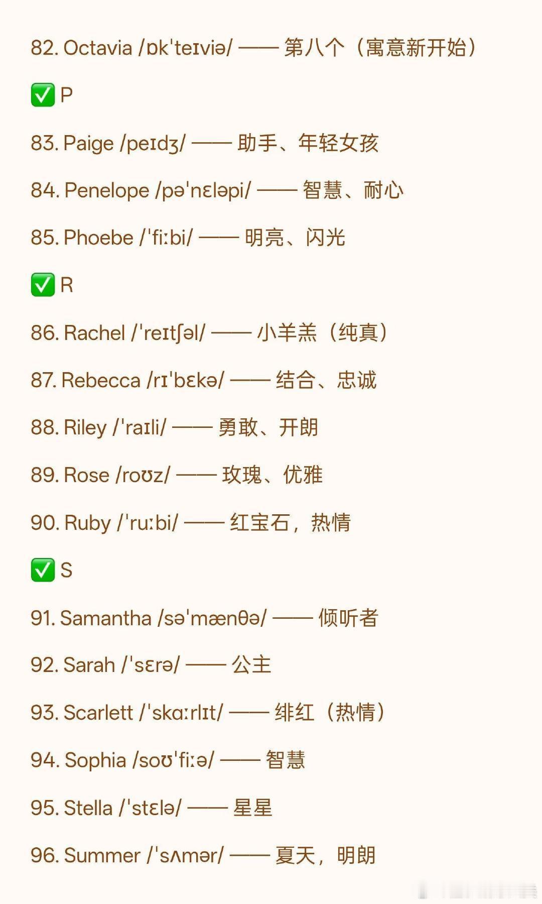 最受欢迎的女孩英文名Top100