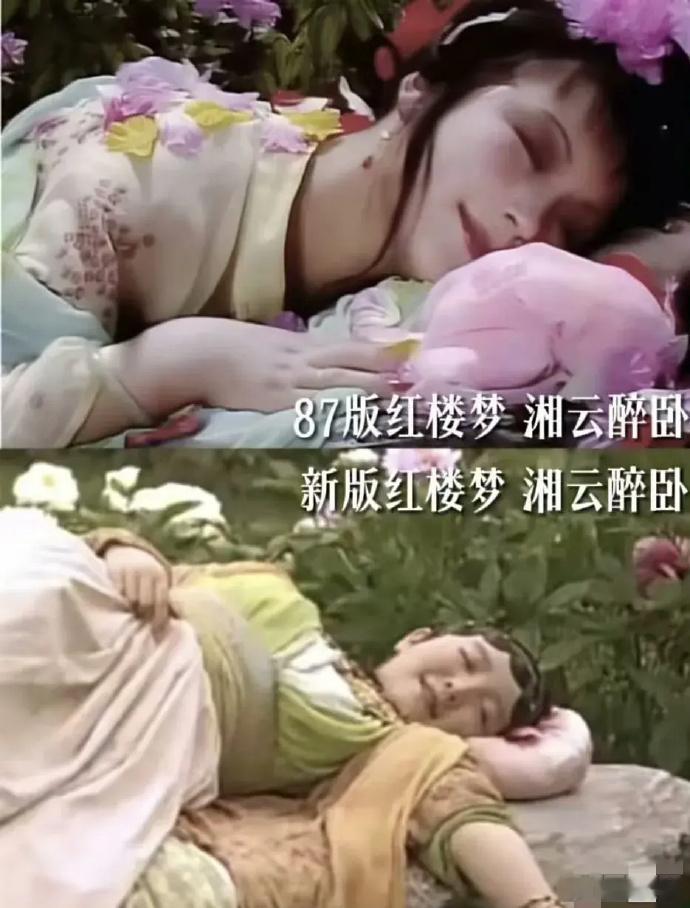 《红楼梦》湘云醉卧！87版是大家闺秀的小姐，新版是富贵人家的小姐吧…