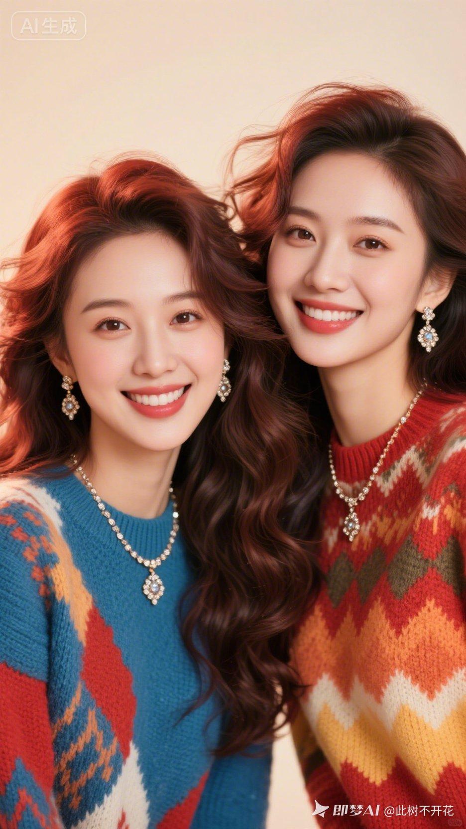 姐妹花🌸穿搭指南👗，温暖毛衣🌟，甜美笑容😊，一起出街👭！